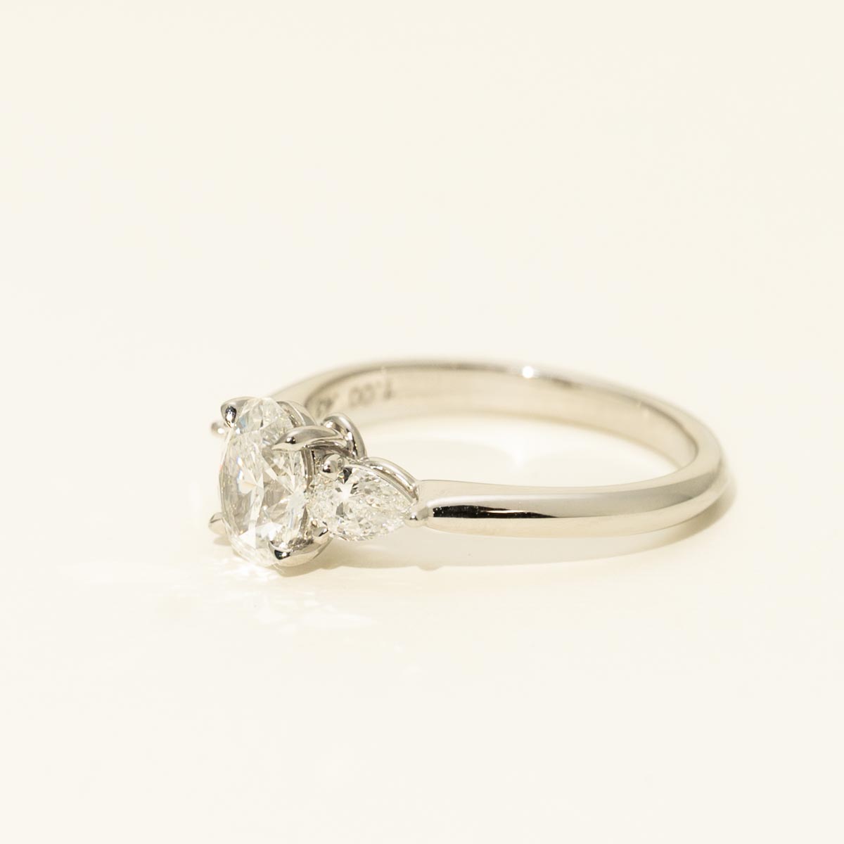 Oval and Pear Diamond Three Stone Ring in Platinum (1 3/8ct tw)
