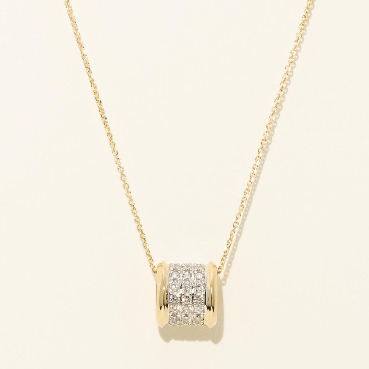 Diamond Pave Barrel Necklace in 14kt Yellow Gold (1/3ct tw)