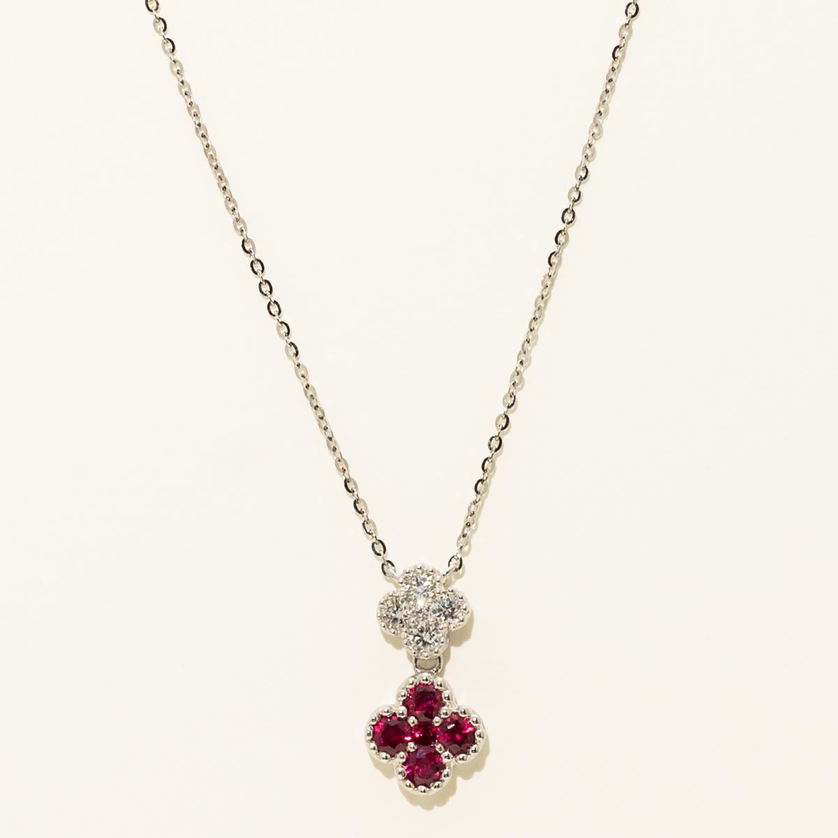 Ruby Clover Necklace in 14kt White Gold with Diamonds