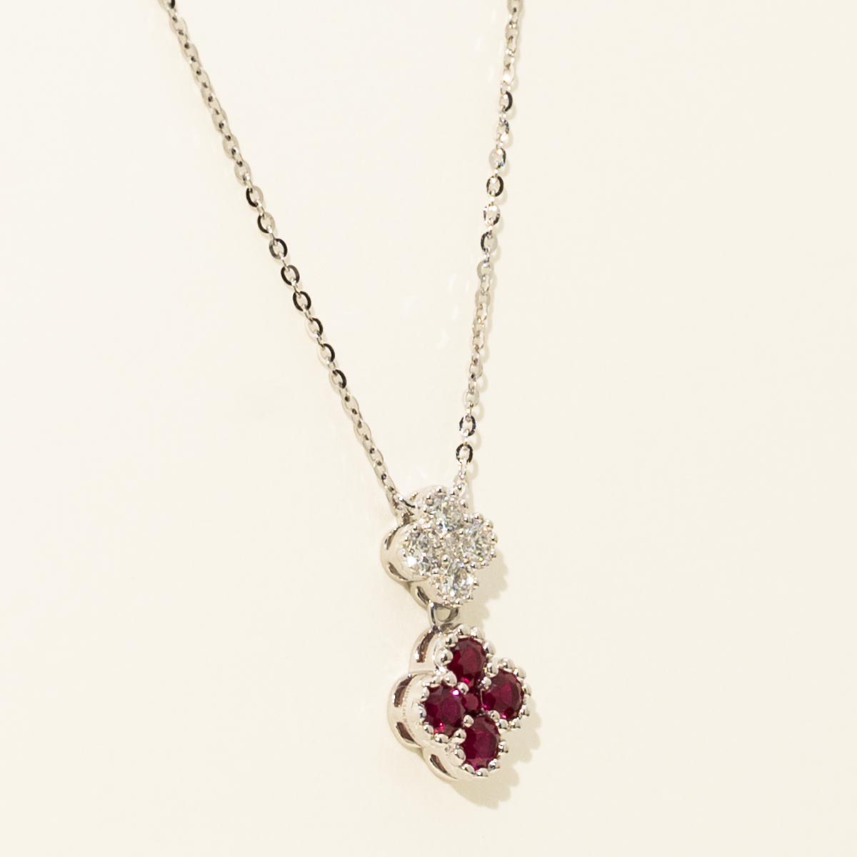Ruby Clover Necklace in 14kt White Gold with Diamonds