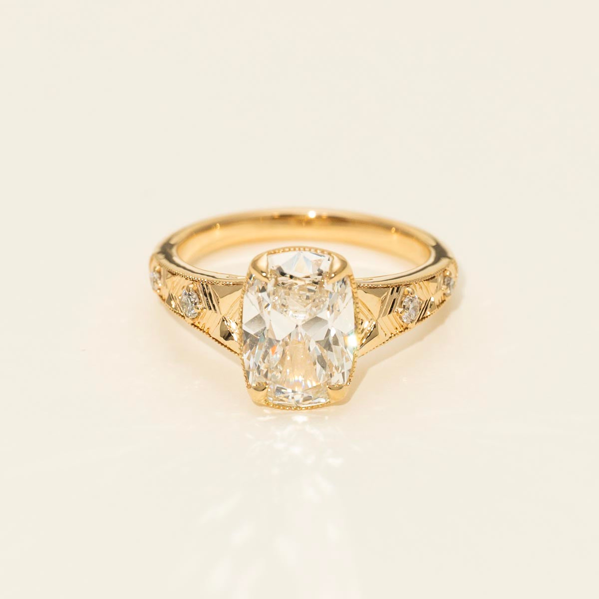 Lab Grown Cushion Diamond Engagement Ring in 14kt Yellow Gold (3ct tw)