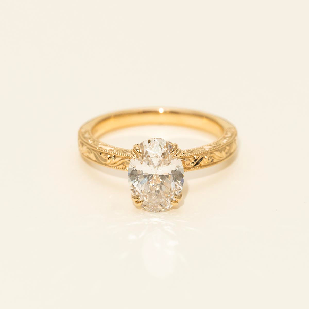Lab Grown Oval Diamond Engagement Ring with Hidden Halo in 14kt Yellow Gold (2ct tw)