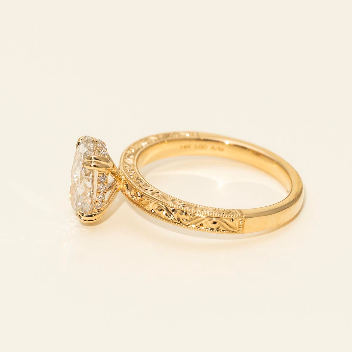 Lab Grown Oval Diamond Engagement Ring with Hidden Halo in 14kt Yellow Gold (2ct tw)