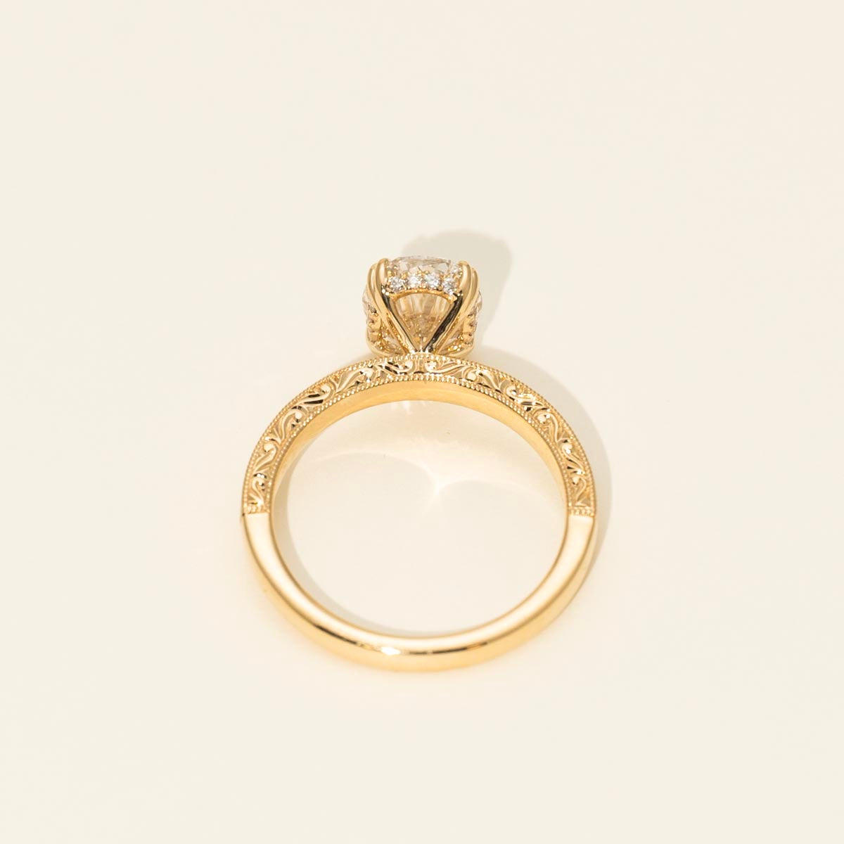 Lab Grown Oval Diamond Engagement Ring with Hidden Halo in 14kt Yellow Gold (2ct tw)