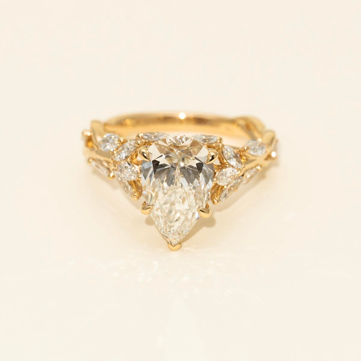 Lab Grown Pear Shape and Marquise Diamond Engagement Ring in 14kt Yellow Gold (4cttw)
