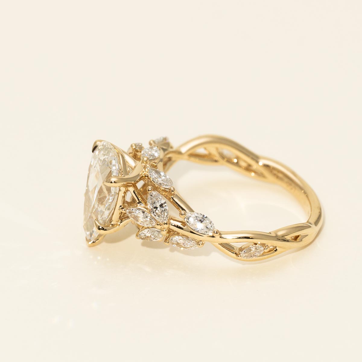 Lab Grown Pear Shape and Marquise Diamond Engagement Ring in 14kt Yellow Gold (4cttw)