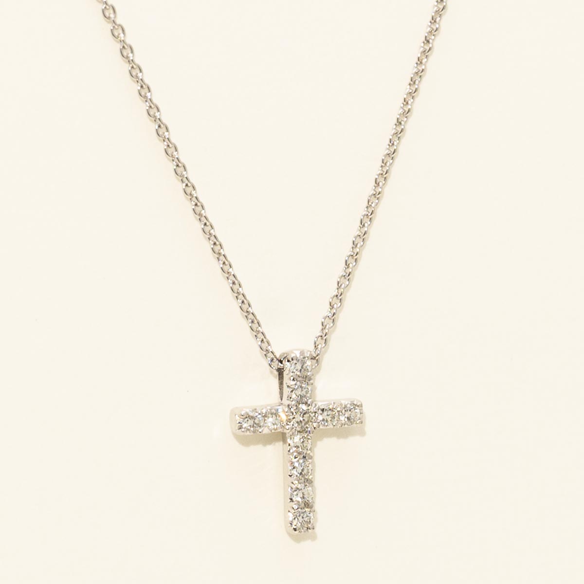 Petite Diamond Cross Necklace in 14kt White Gold (1/10ct tw)