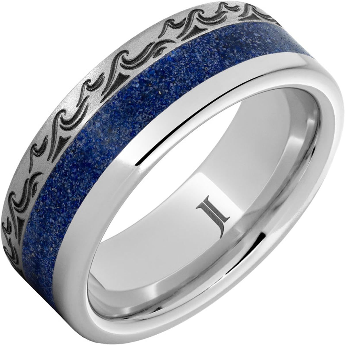 Shorline Mens Lapis Ocean Wave Ring in Serinium (8mm)