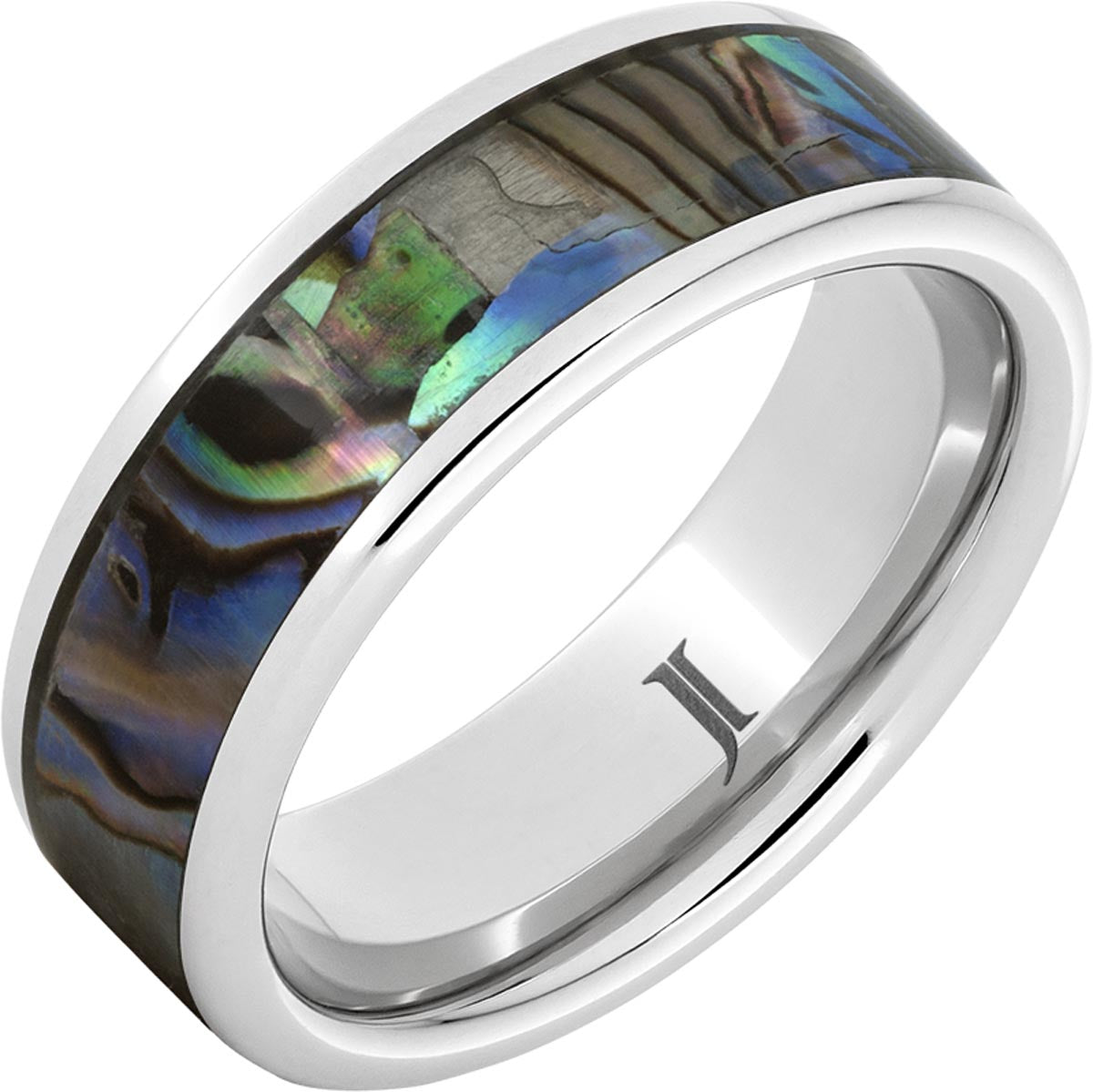 Shoreline Mens Abalone Inlay Ring in Serinium (8mm)