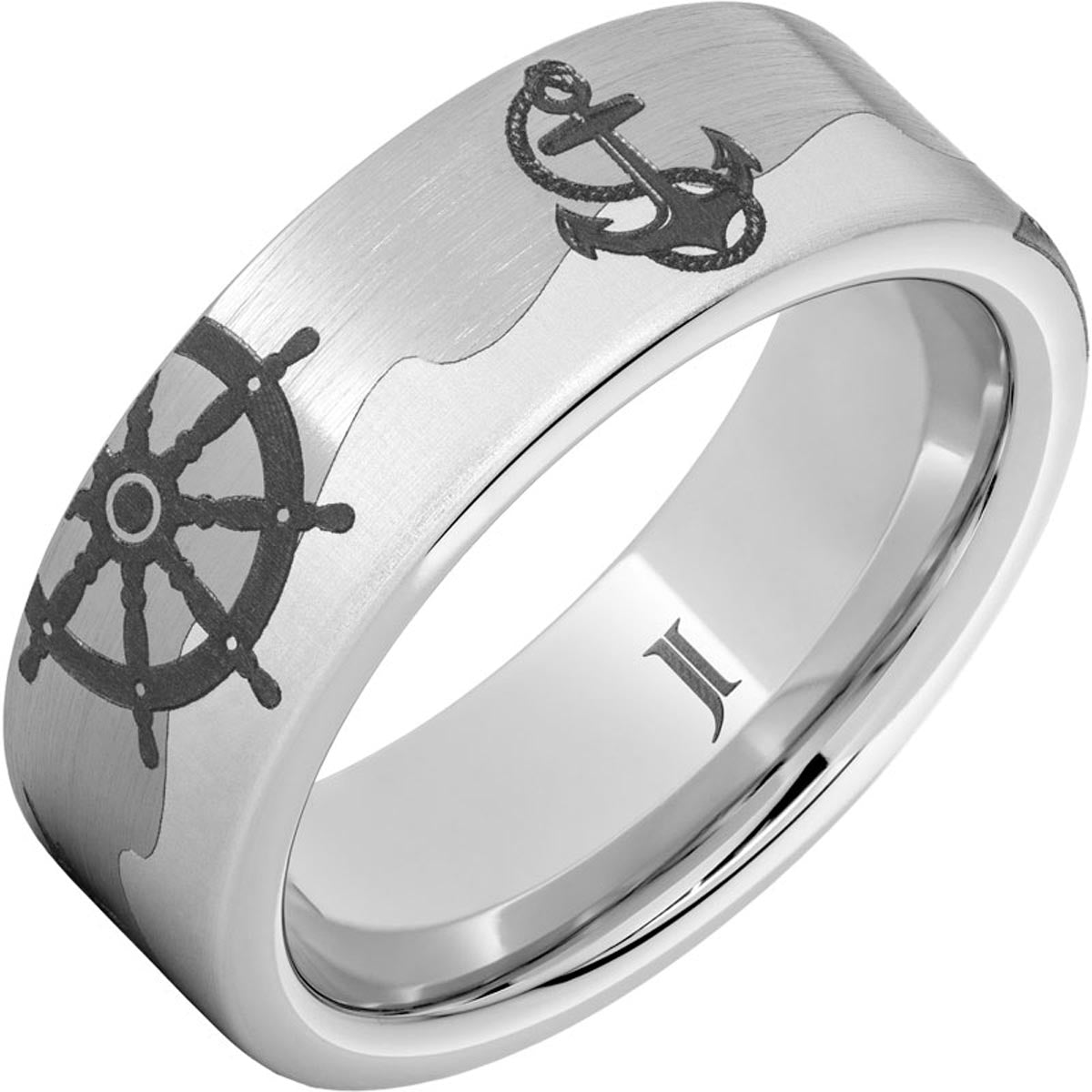 Shoreline Mens Nautical Symbol Ring in Serinium (8mm)