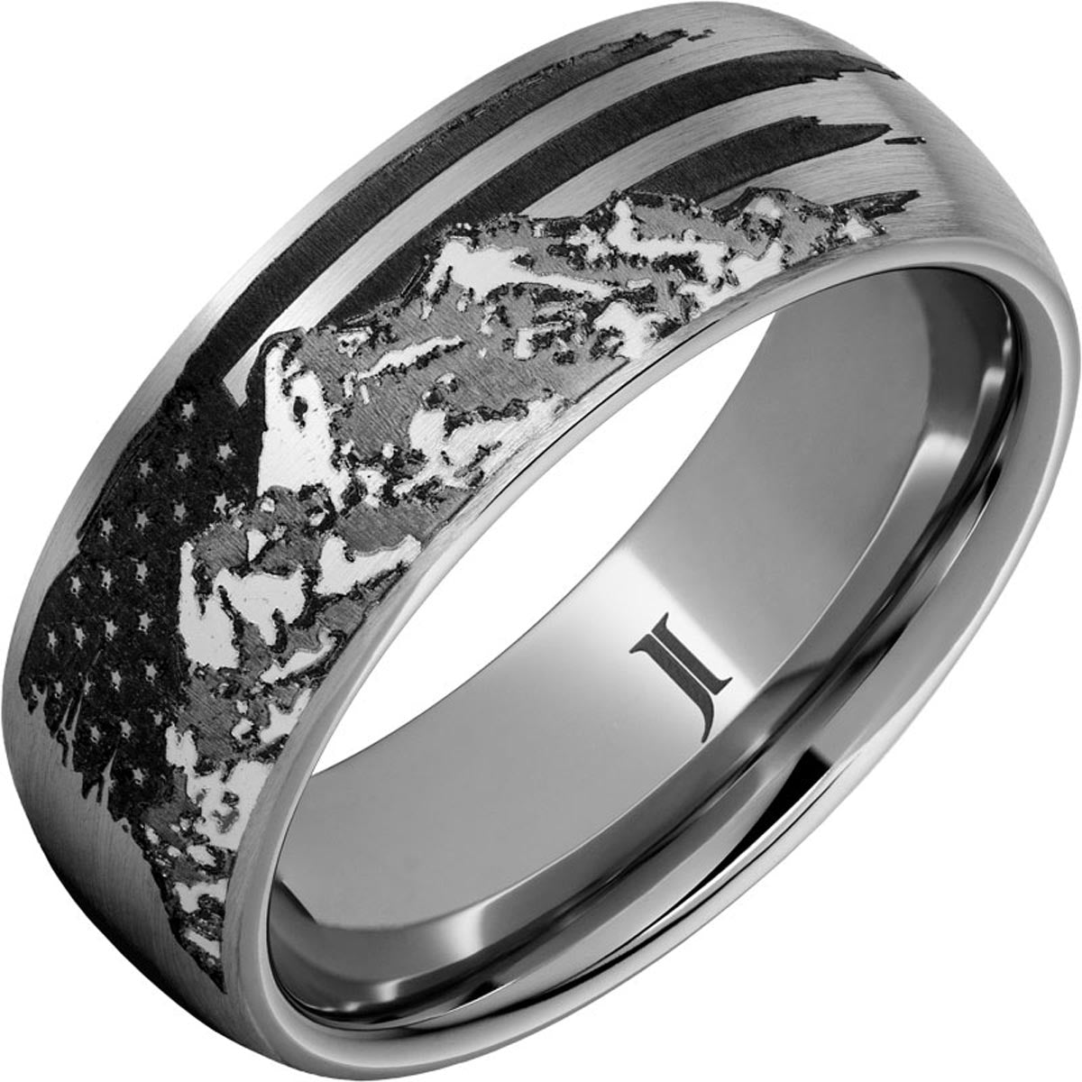American Heritage Mens Flag and Mountain Ring in Tungsten (8mm)