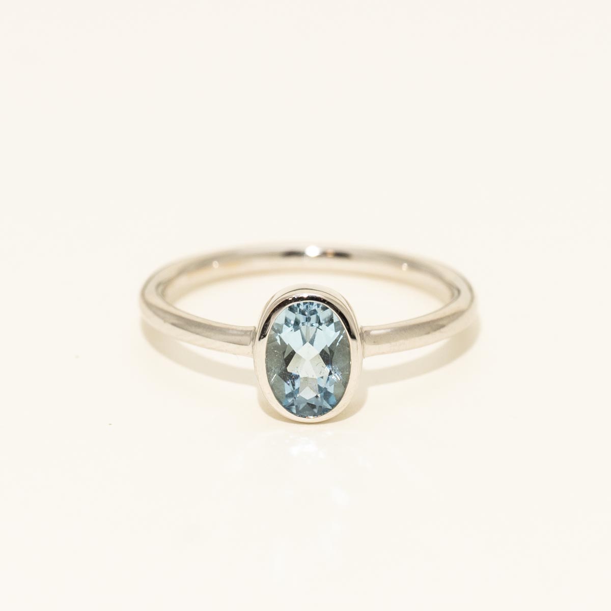 Oval Aquamarine Bezel Set Ring in 14kt White Gold