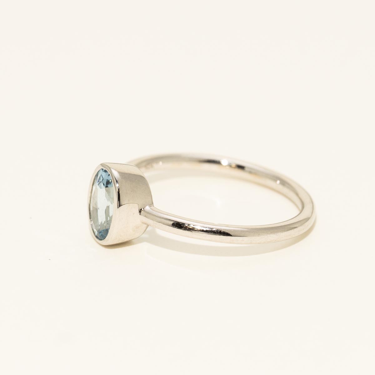 Oval Aquamarine Bezel Set Ring in 14kt White Gold