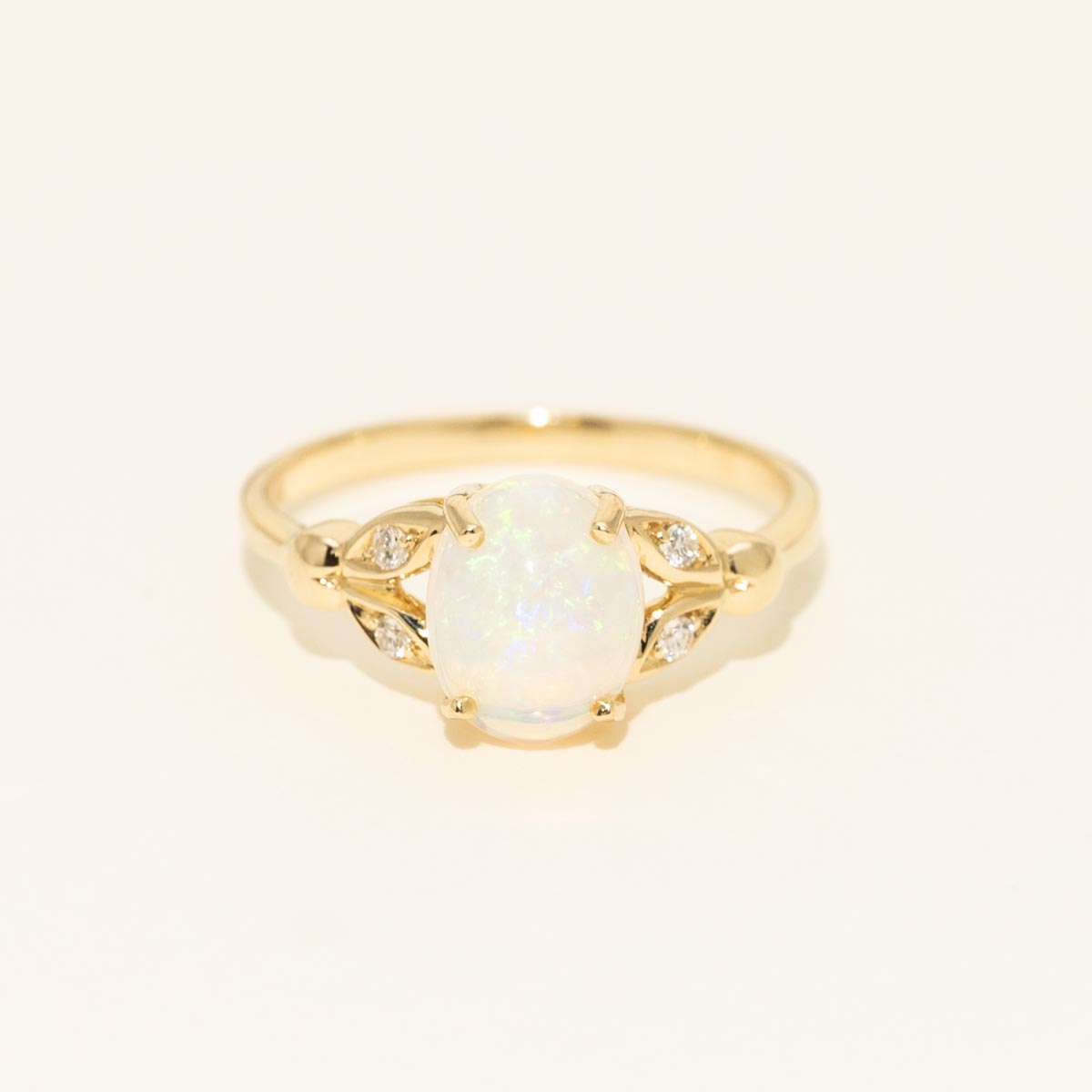 Oval Ethiopian Opal Ring in 14kt Yellow Gold with Diamonds