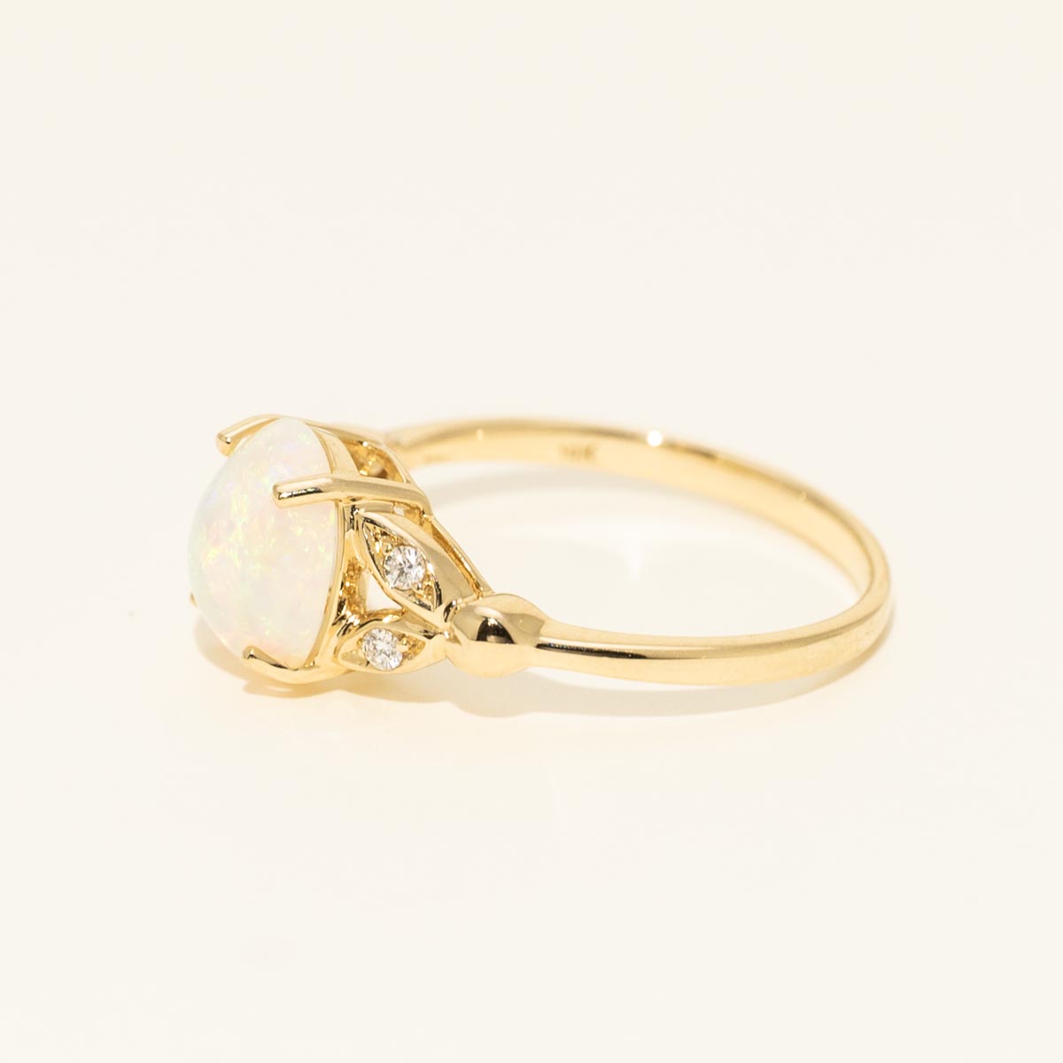 Oval Ethiopian Opal Ring in 14kt Yellow Gold with Diamonds