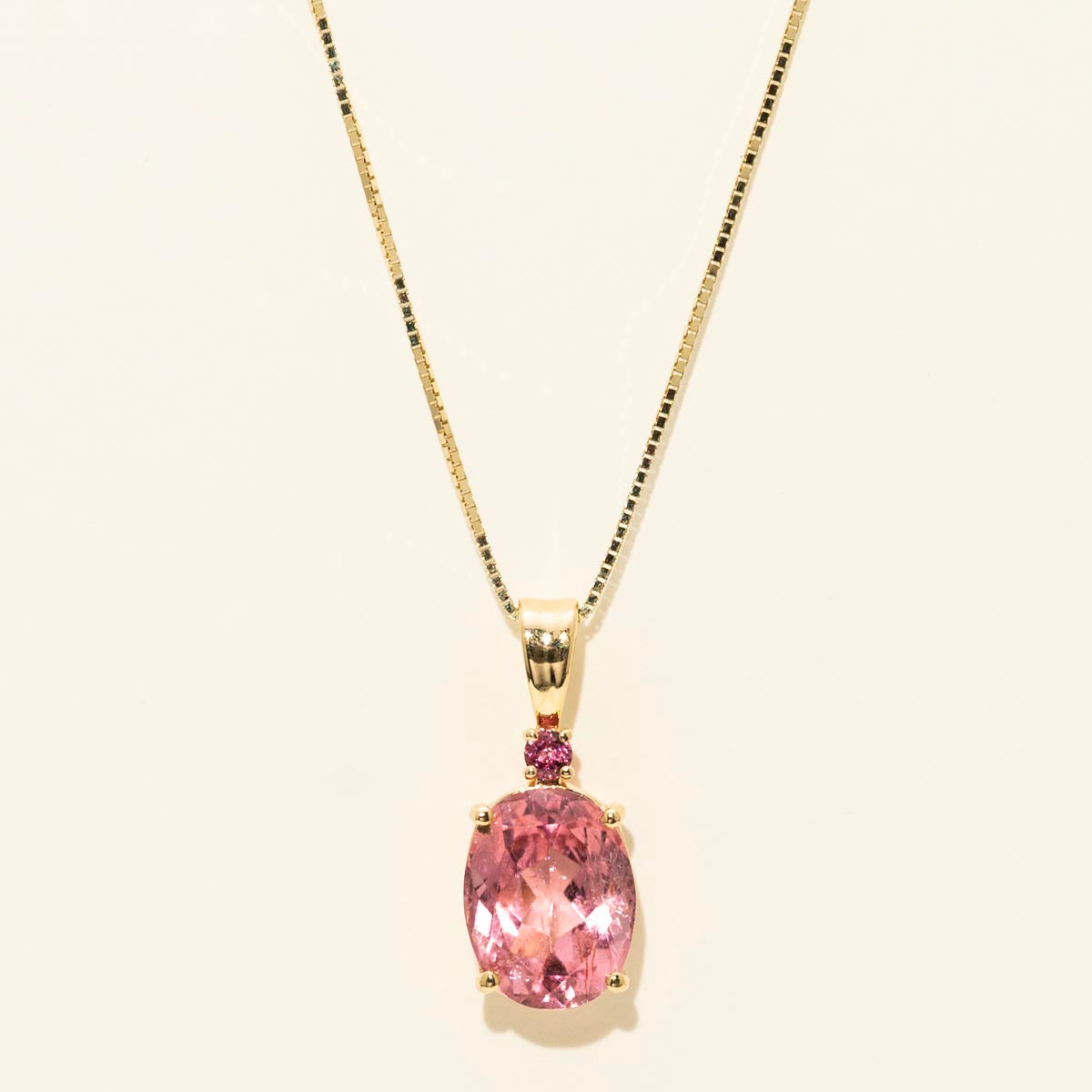 Oval Pink Tourmaline Necklace in 14kt Yellow Gold