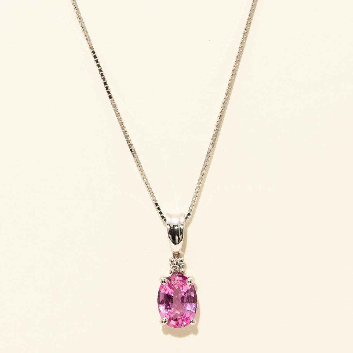 Oval Pink Sapphire Necklace in 14kt White Gold with Diamond
