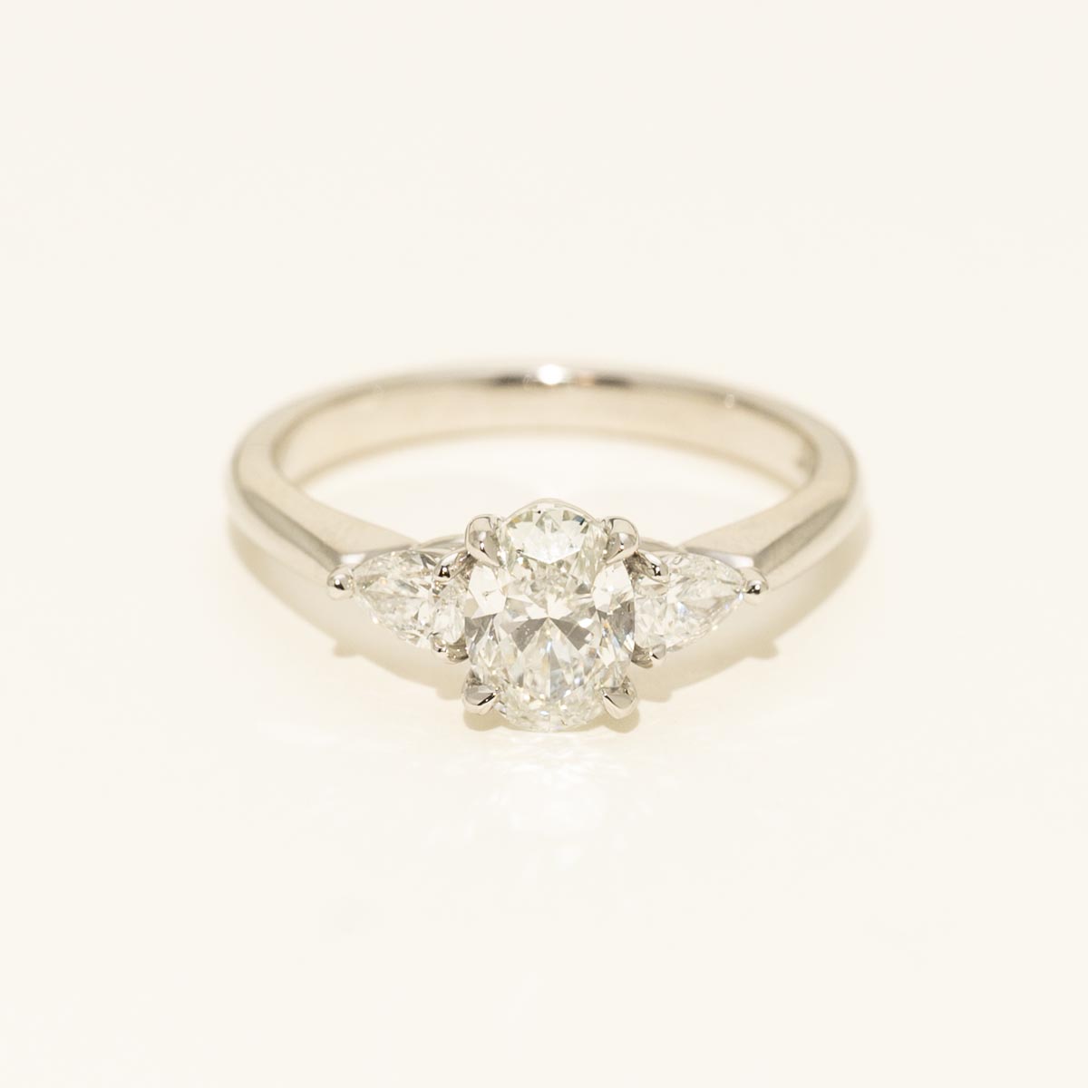 Oval and Pear Diamond Three Stone Ring in Platinum (1 3/8ct tw)