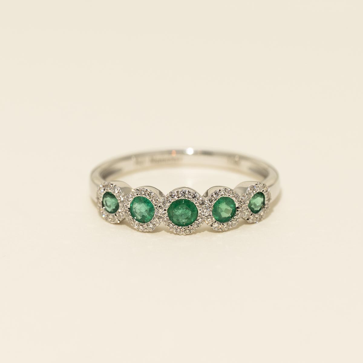 Emerald Halo Ring in 14kt White Gold with Diamonds