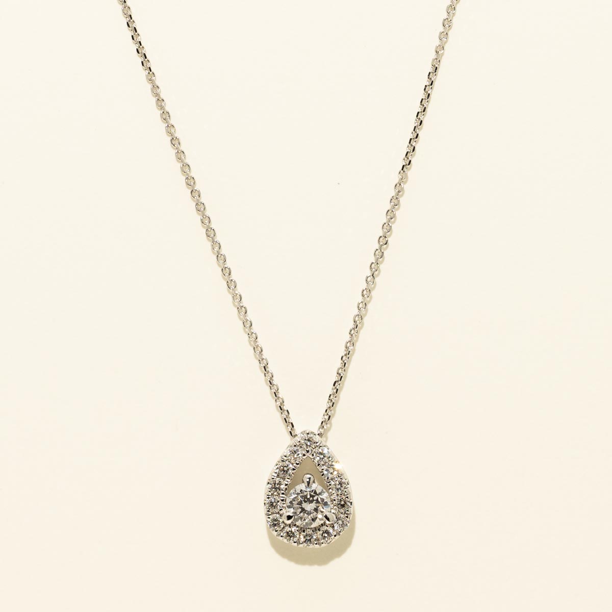 Diamond Halo Pear Shape Necklace in 14kt White Gold (1/4ct tw)