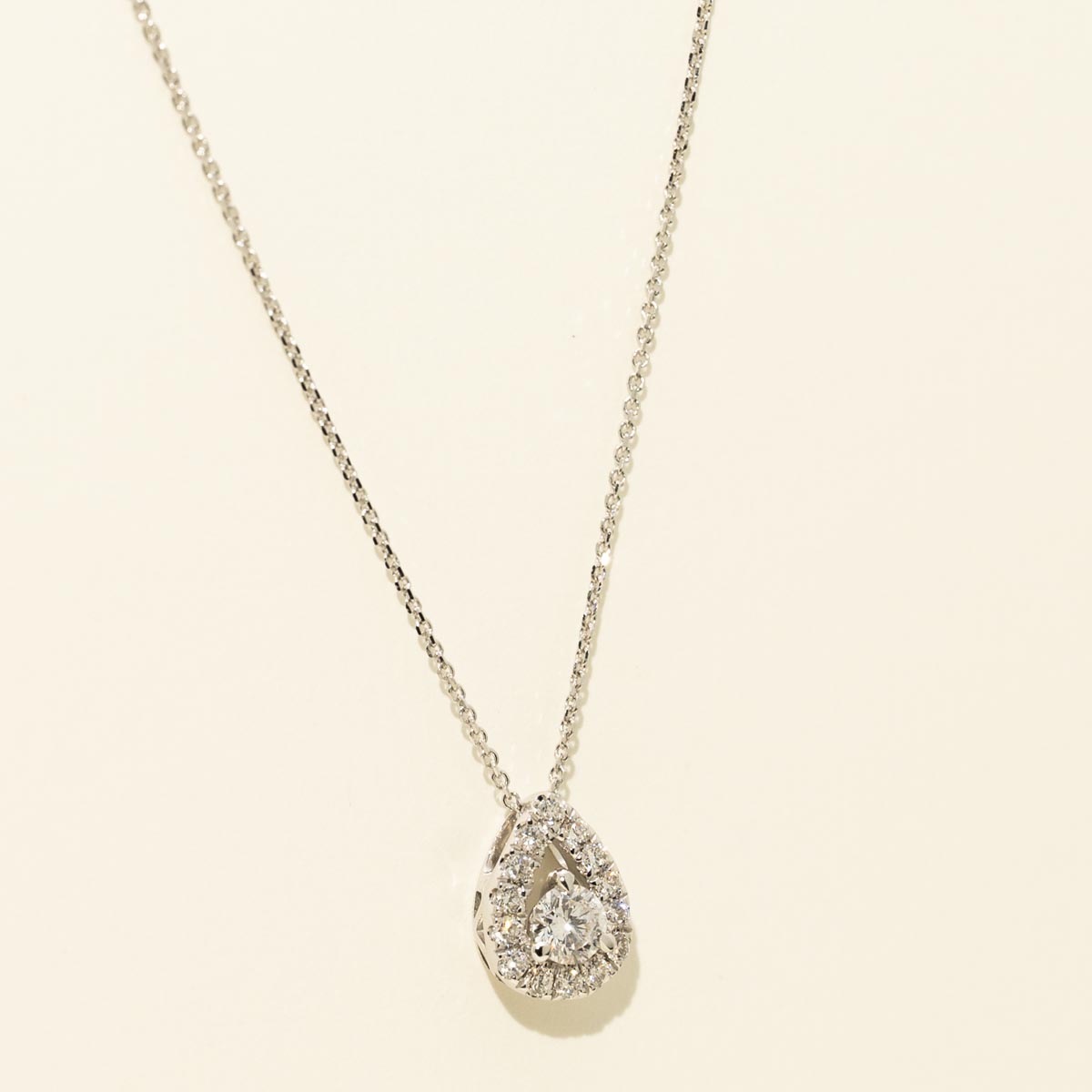 Diamond Halo Pear Shape Necklace in 14kt White Gold (1/4ct tw)