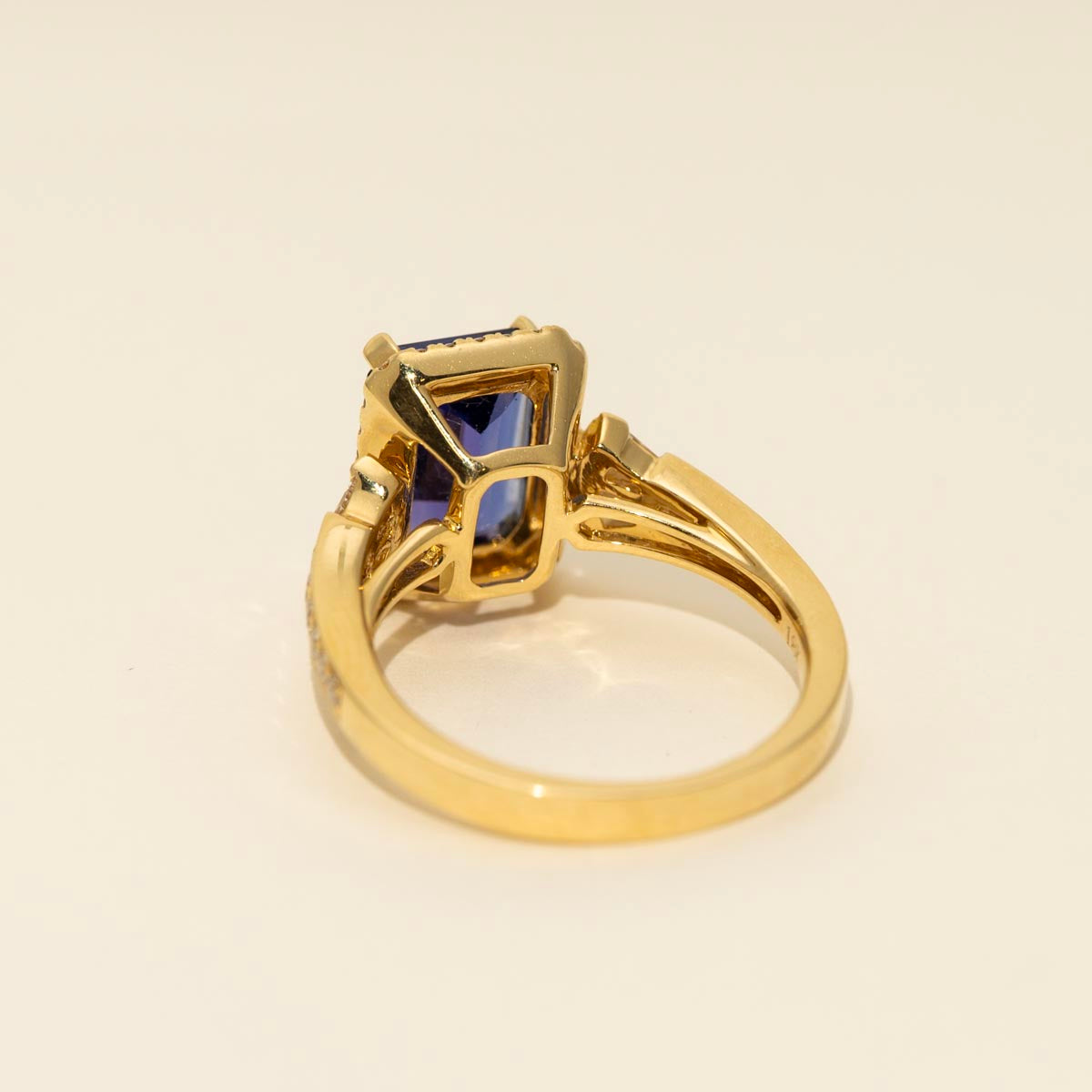 Emerald Cut Tanzanite Ring in 18kt Yellow Gold with Diamonds