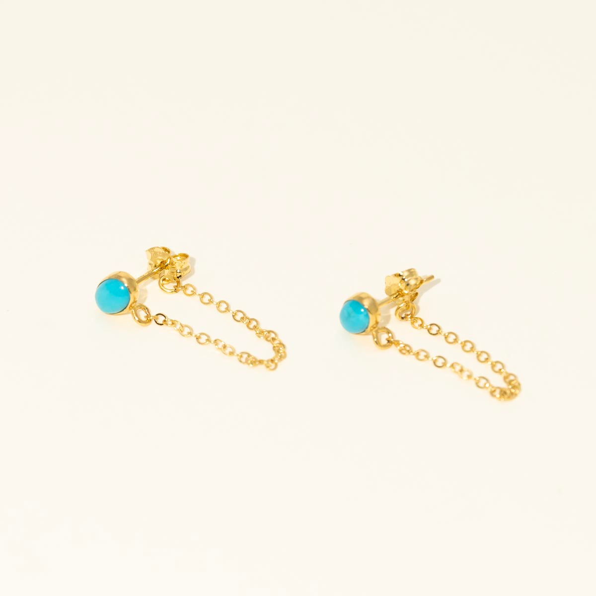 Oval Turquoise Chain Drop Earrings in 14kt Yellow Gold