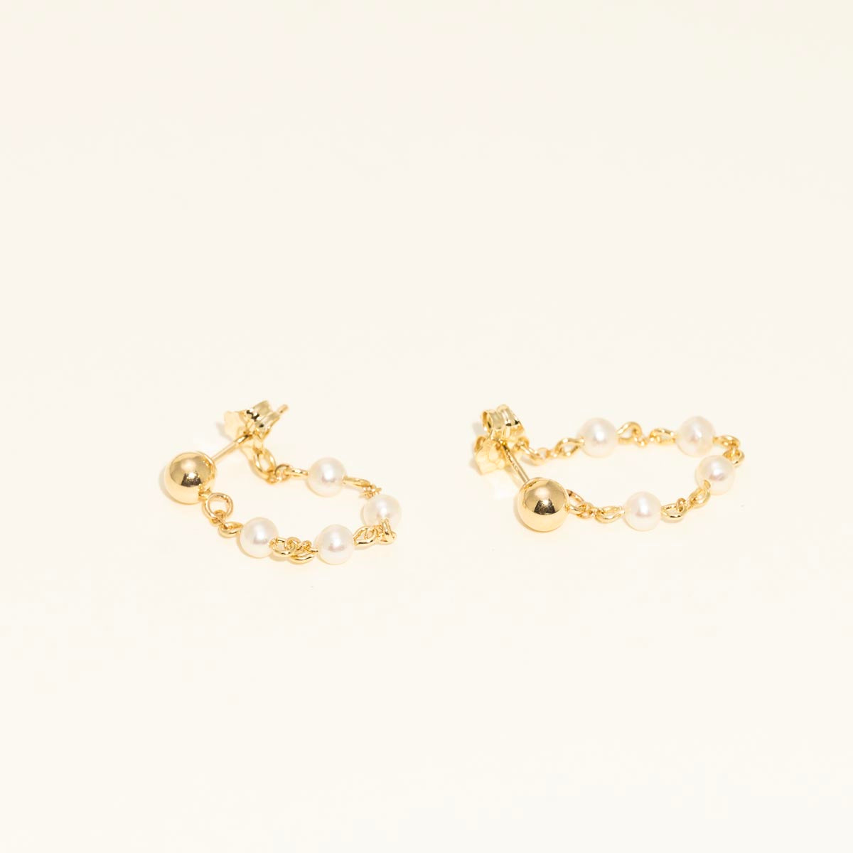 Cultured Freshwater Pearl and Gold Ball Chain Earrings in 14kt Yellow Gold (3mm pearls)