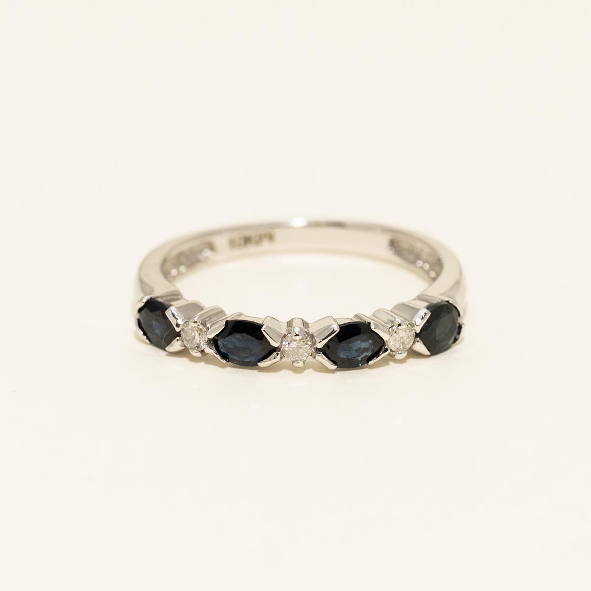 Oval Sapphire Band in 10kt White Gold with Diamonds