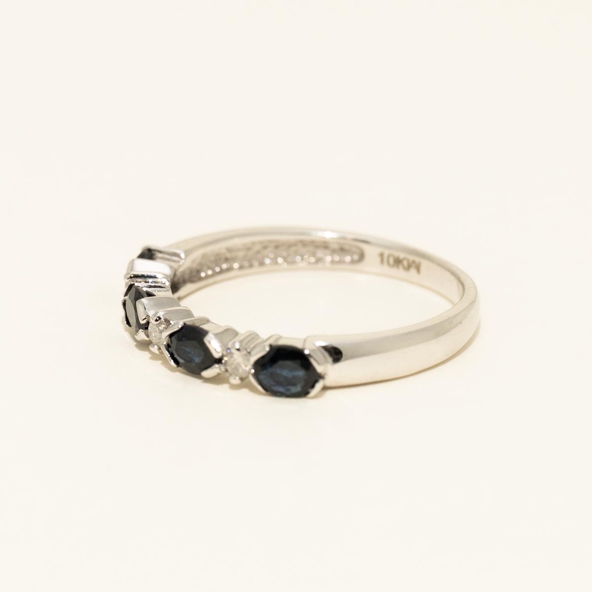 Oval Sapphire Band in 10kt White Gold with Diamonds