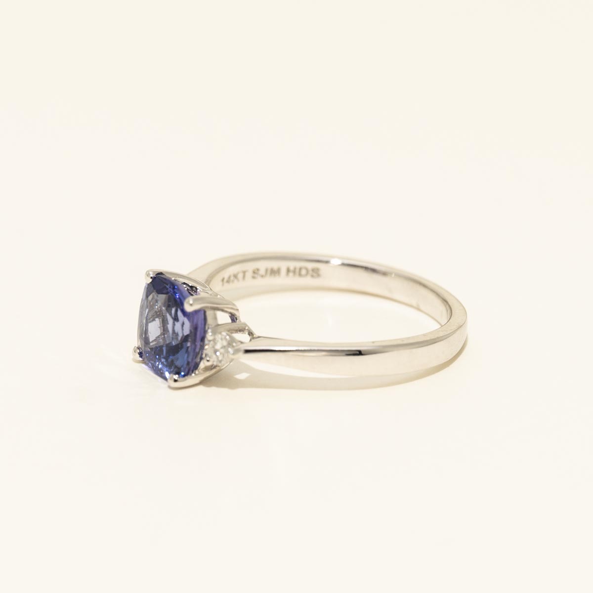 Cushion Cut Tanzanite Ring in 14kt White Gold with Diamonds