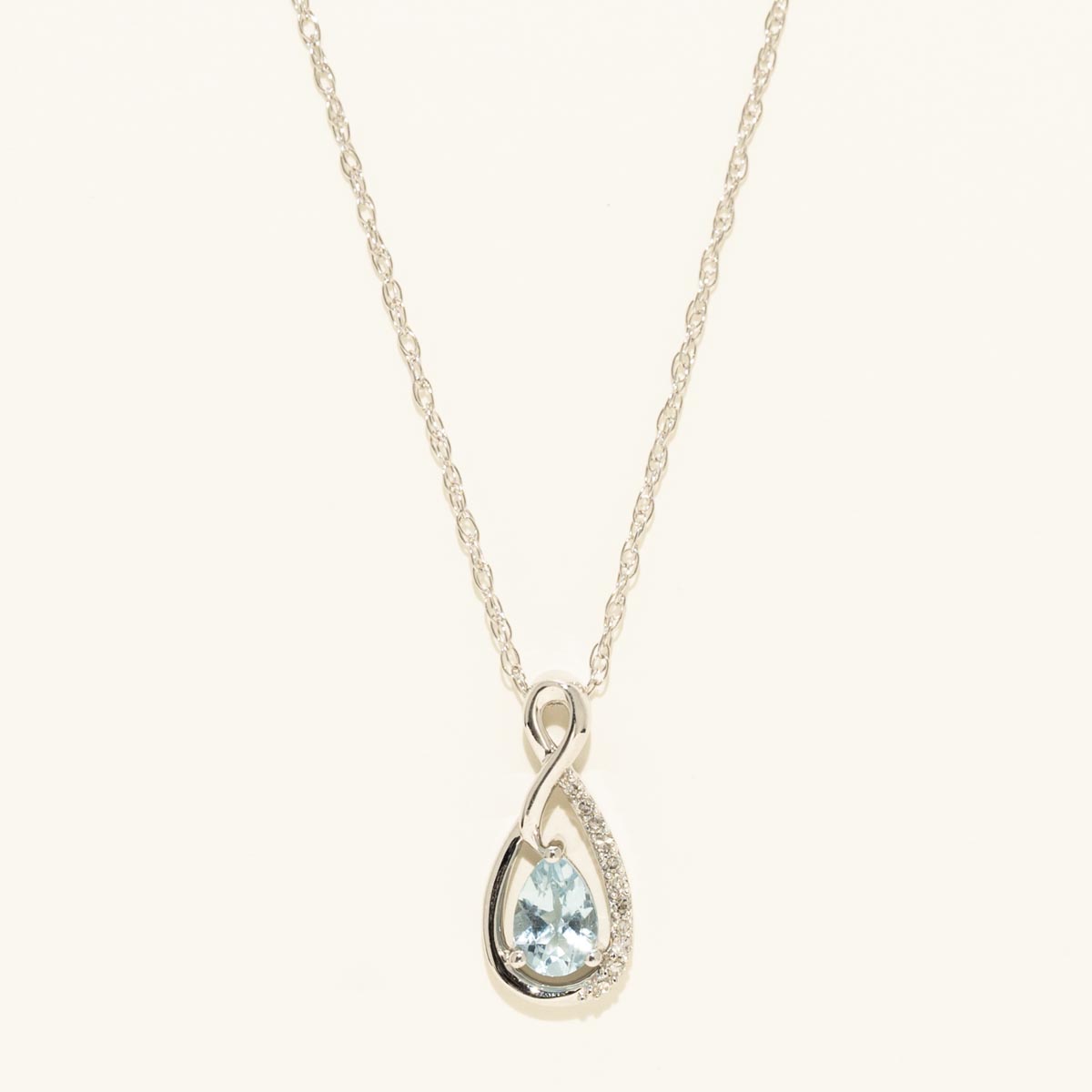 Pear Shape Aquamarine Twist Necklace in 14kt White Gold with Diamonds