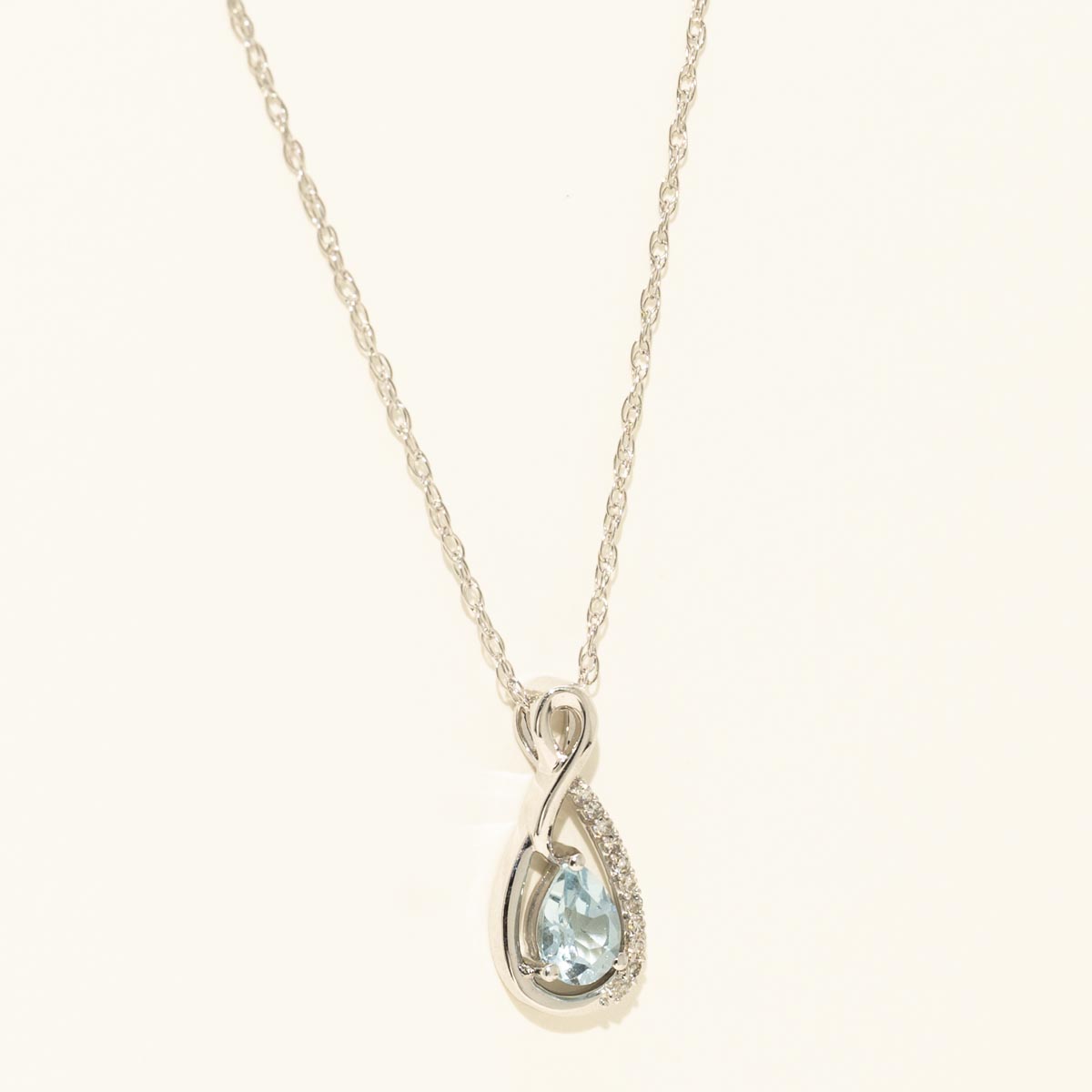 Pear Shape Aquamarine Twist Necklace in 14kt White Gold with Diamonds