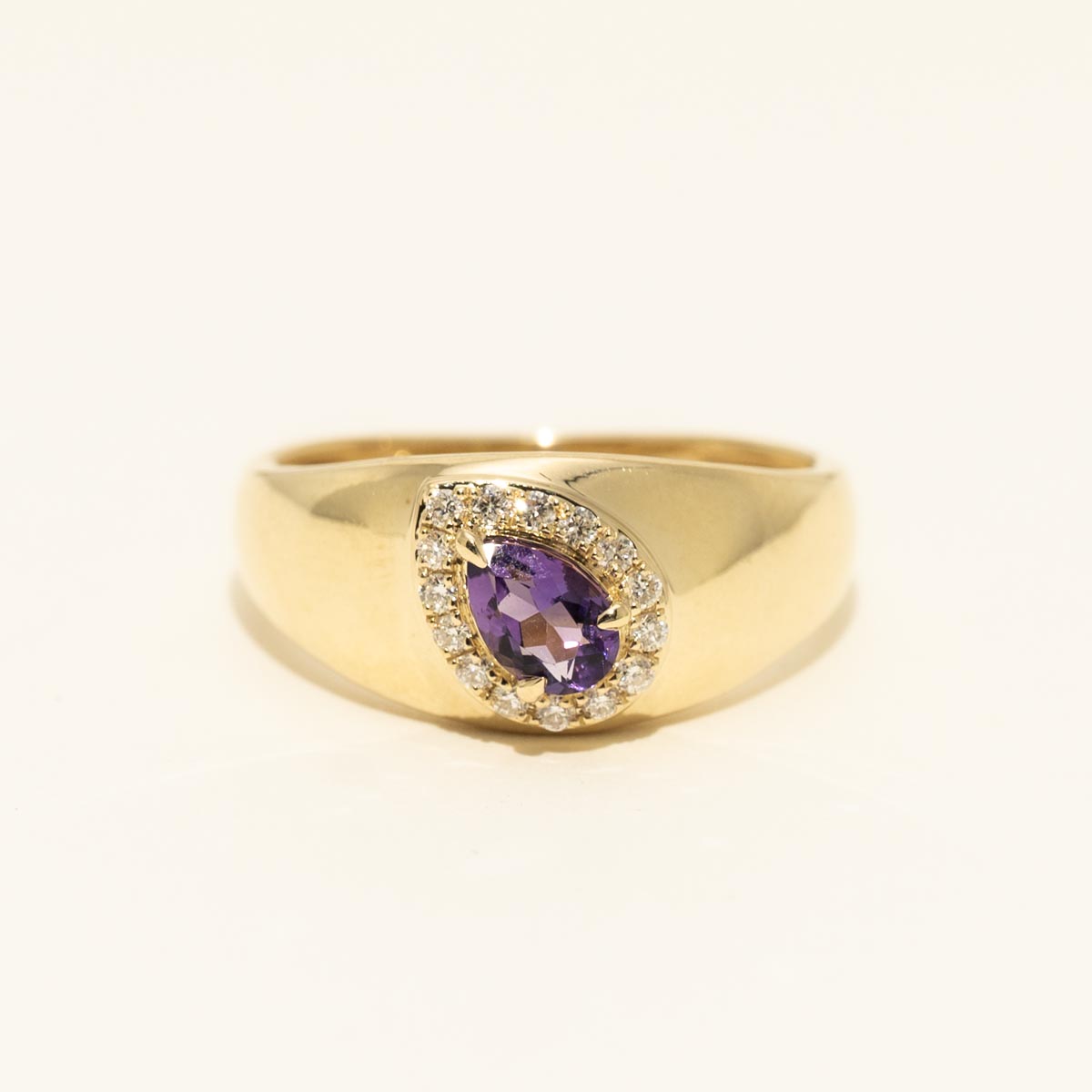 Pear Shape Amethyst Halo Ring in 10kt Yellow Gold with Diamonds