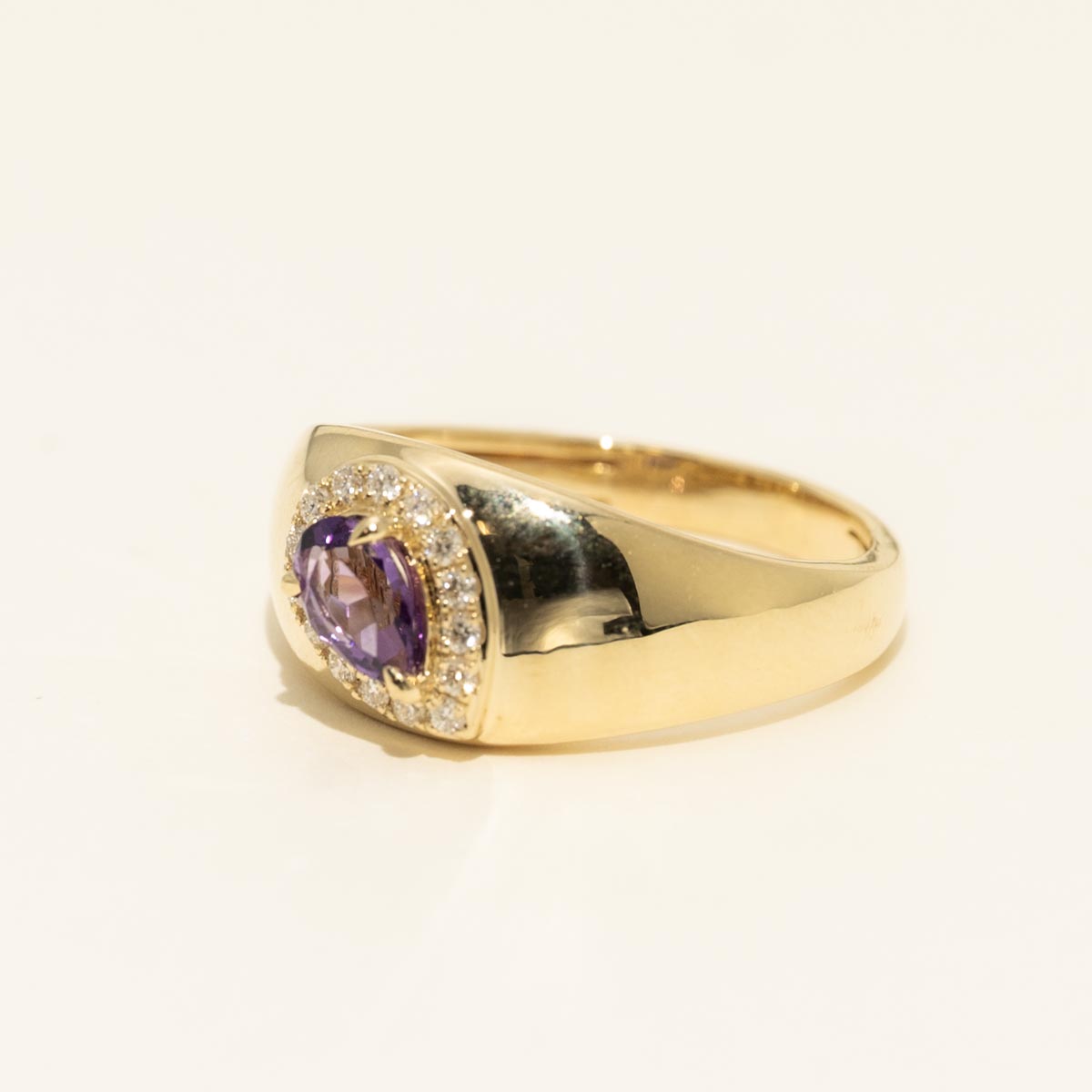 Pear Shape Amethyst Halo Ring in 10kt Yellow Gold with Diamonds