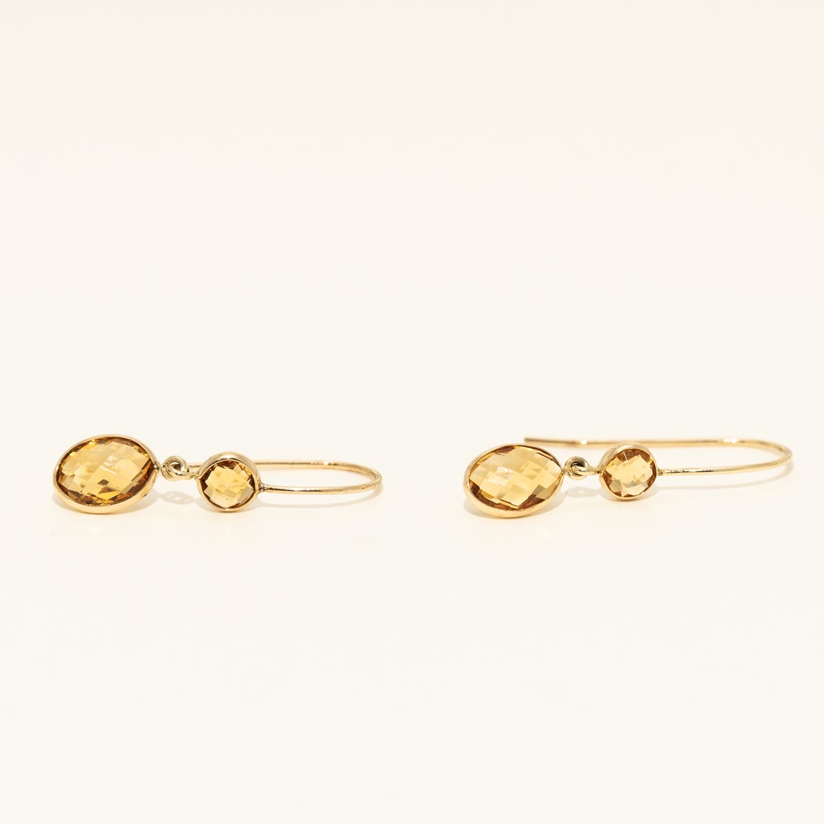 Oval and Round Citrine Drop Earrings in 10kt Yellow Gold
