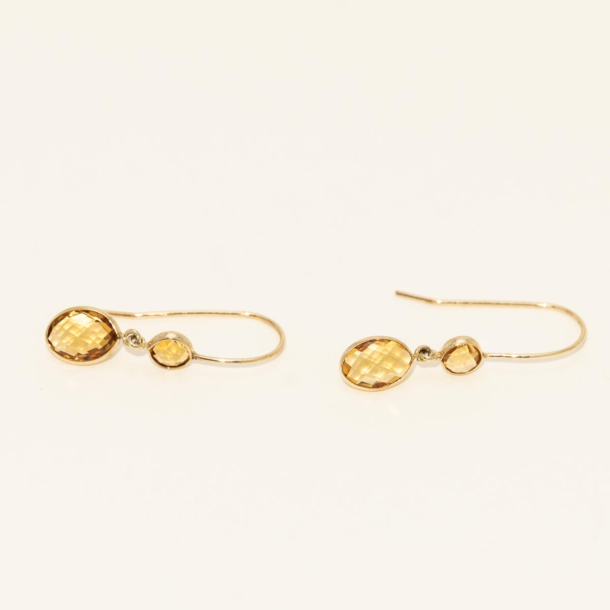 Oval and Round Citrine Drop Earrings in 10kt Yellow Gold