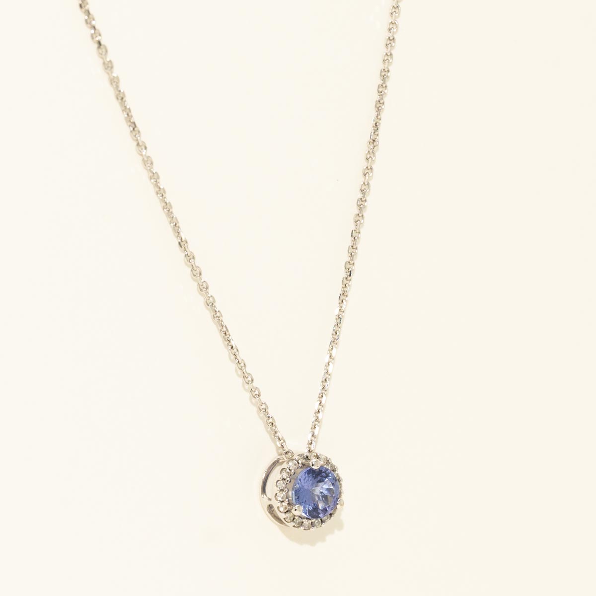 Tanzanite Halo Necklace in 14kt White Gold with Diamonds