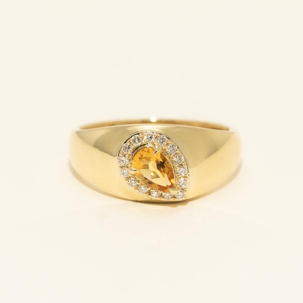 Pear Shape Citrine Halo Ring in 10kt Yellow Gold with Diamonds