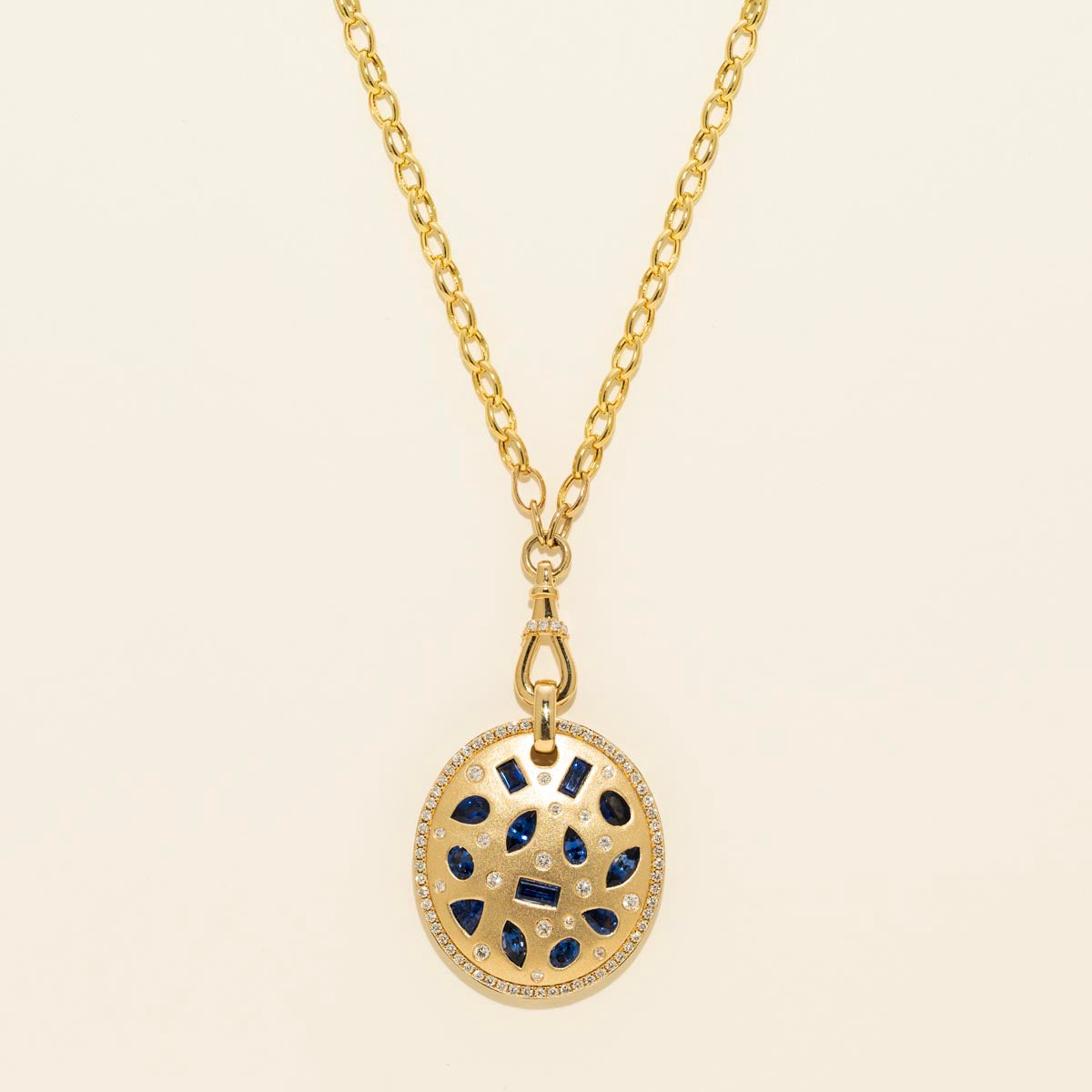 Multi Shape Sapphire Necklace in 14kt Yellow Gold with Diamonds