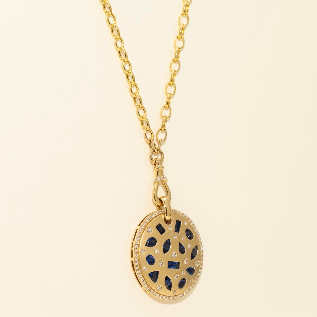Multi Shape Sapphire Necklace in 14kt Yellow Gold with Diamonds