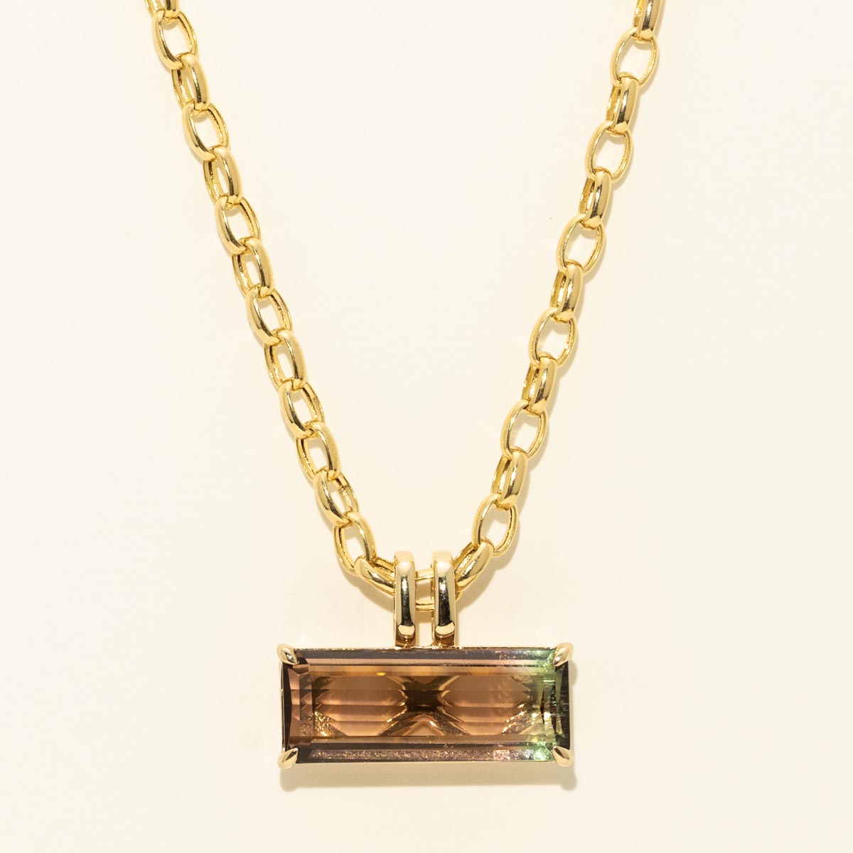 Emerald Cut Bicolor Tourmaline Necklace in 14kt Yellow Gold