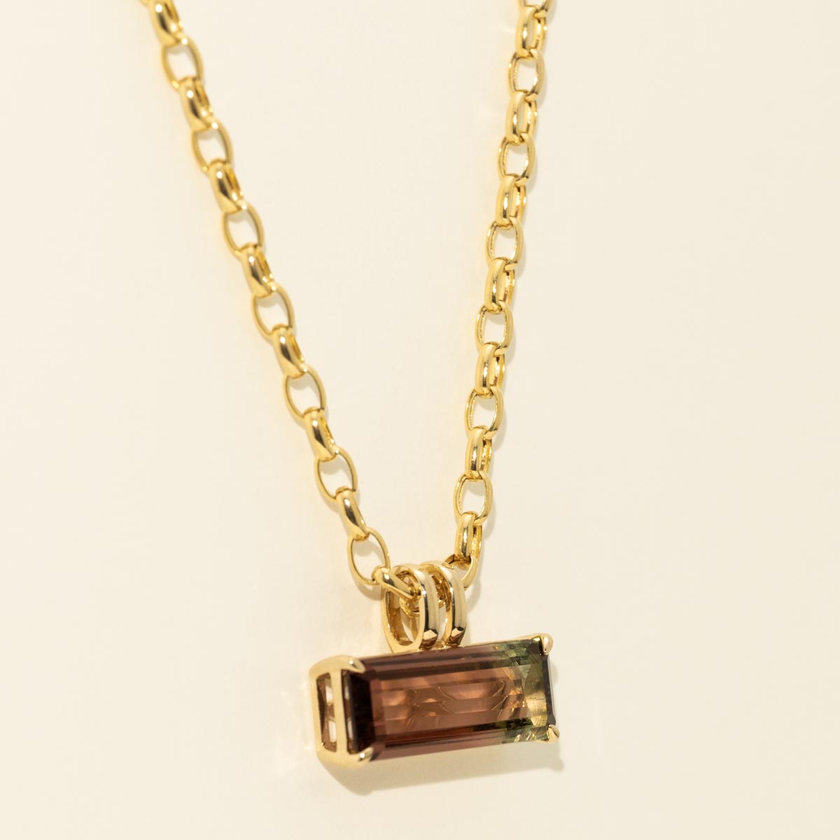 Emerald Cut Bicolor Tourmaline Necklace in 14kt Yellow Gold