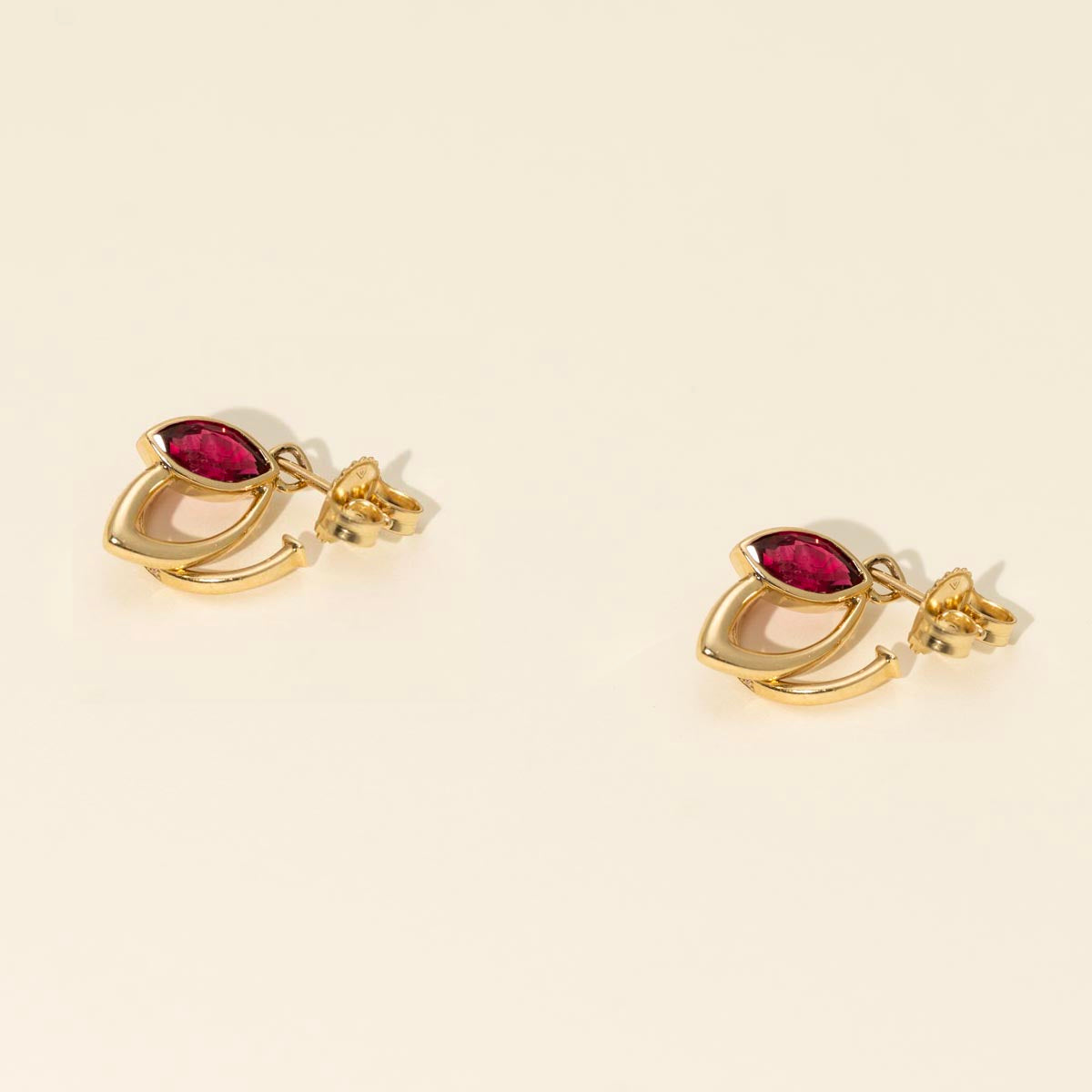 Marquise Pink Tourmaline Drop Earrings in 14kt Yellow Gold with Diamonds