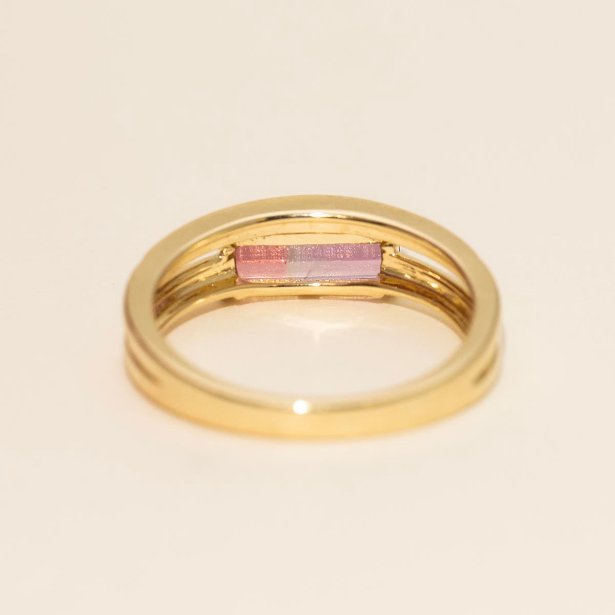 Emerald Cut Pink Tourmaline Ring in 14kt Yellow Gold with Diamonds