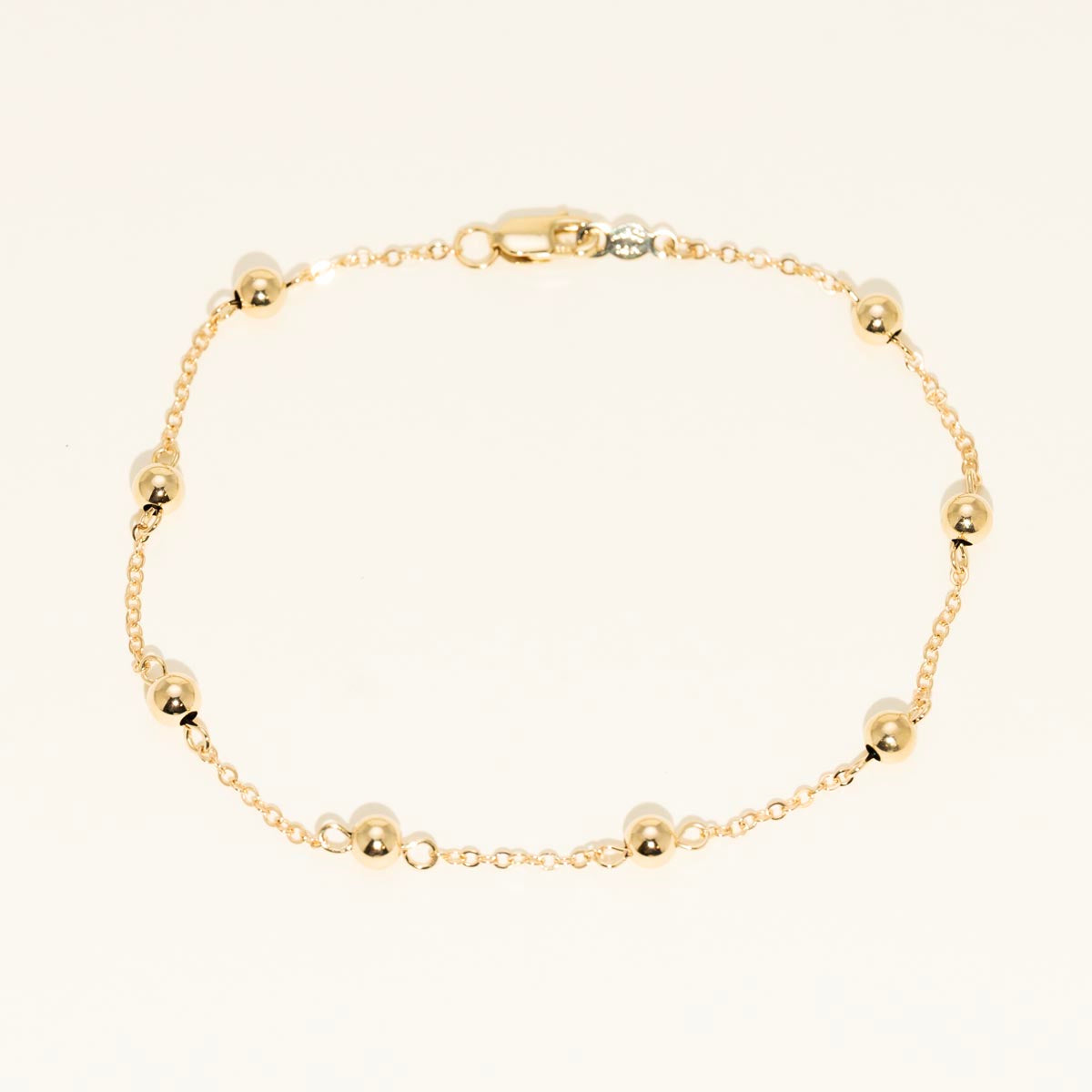 Bead and Cable Stationary Bracelet in 14kt Yellow Gold