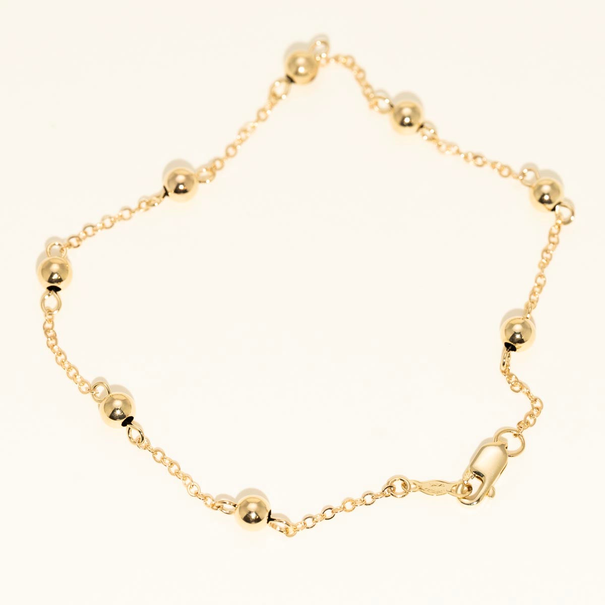 Bead and Cable Stationary Bracelet in 14kt Yellow Gold