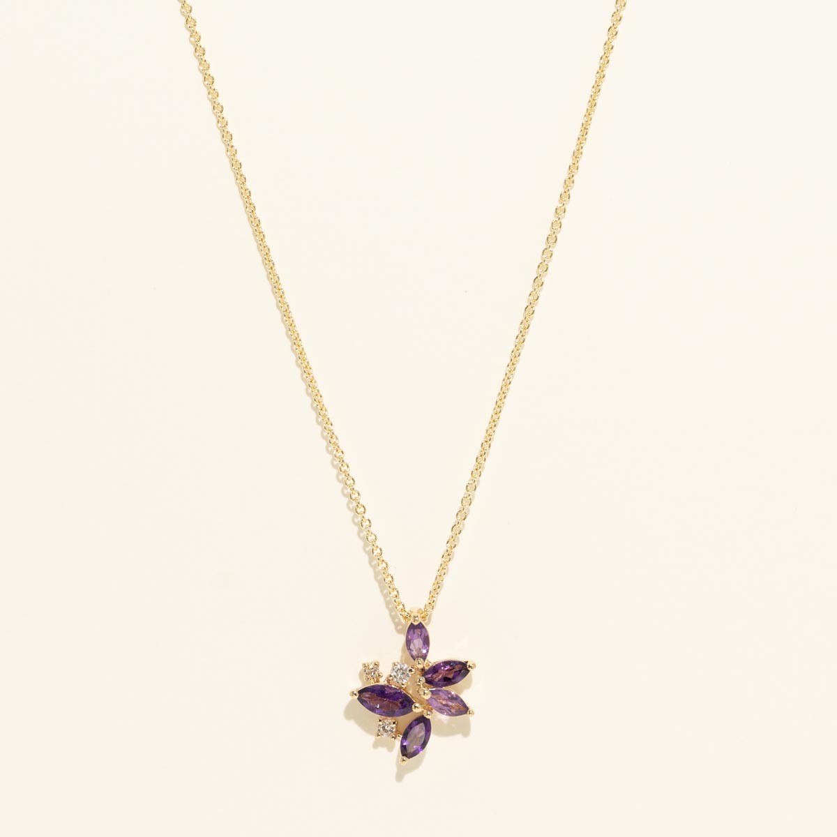 Marquise Amethyst Cluster Necklace in 14kt Yellow Gold with Diamonds