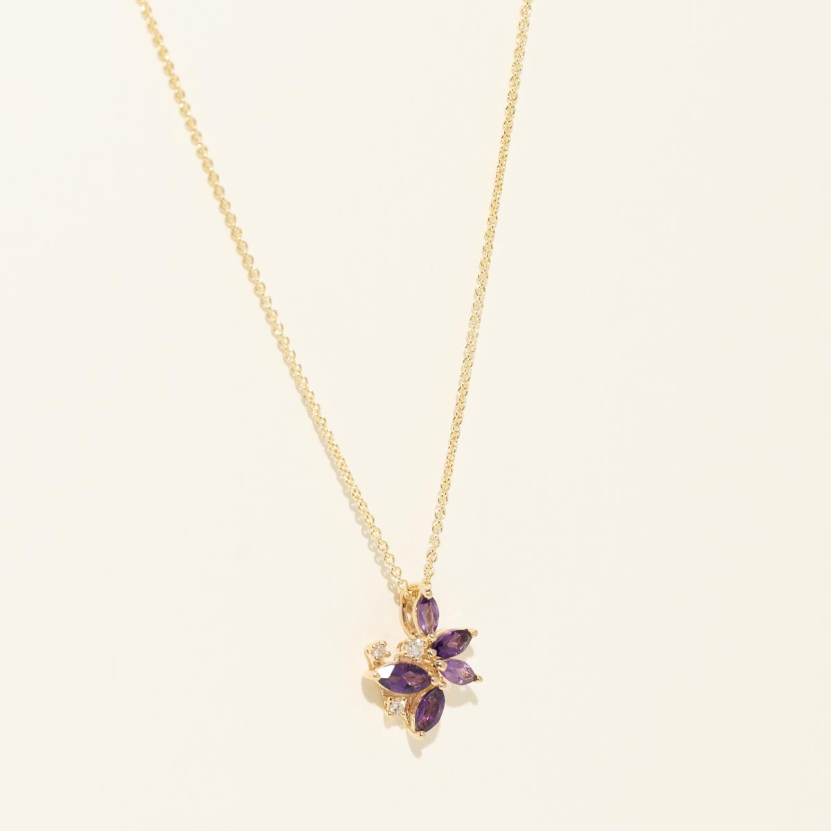 Marquise Amethyst Cluster Necklace in 14kt Yellow Gold with Diamonds
