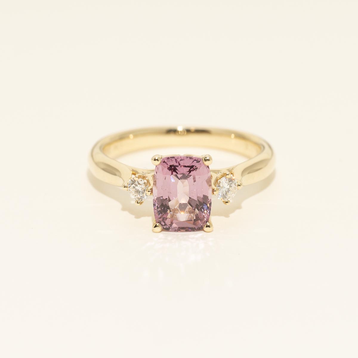 Cushion Cut Pink Spinel Ring in 14kt Yellow Gold with Diamonds